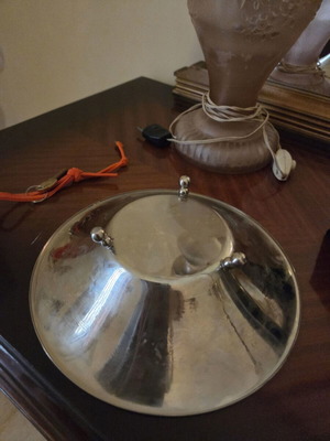 Silver-plated centerpiece bowl with gold leaf decoration