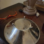 Silver-plated centerpiece bowl with gold leaf decoration