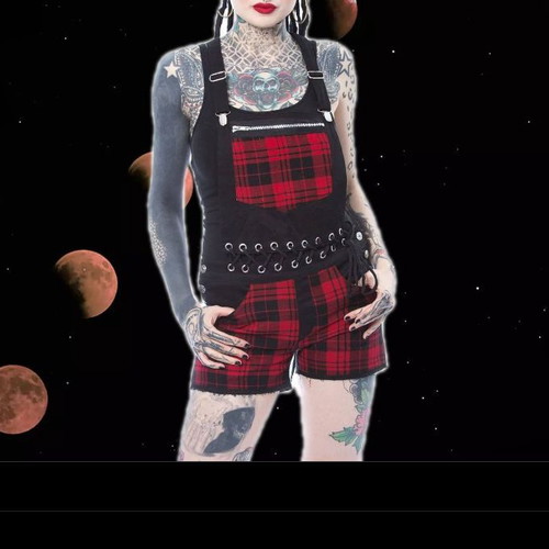 Punk overalls like new, size M-L, tartan alternative goth style
