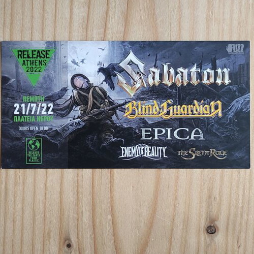 Sabaton Blind Guardian Epica Concert Ticket used 21/7/2022