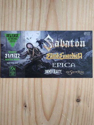 Sabaton Blind Guardian Epica Concert Ticket used 21/7/2022