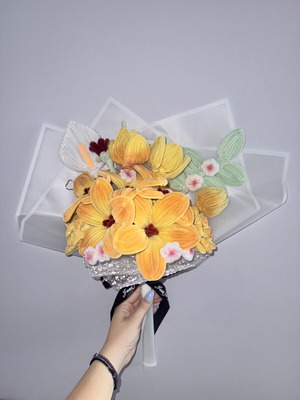 Handmade aromatic flower bouquet in sunset colors