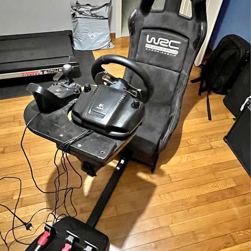 Playseat WRC sim racing seat with Logitech G27 wheel and H-shifter