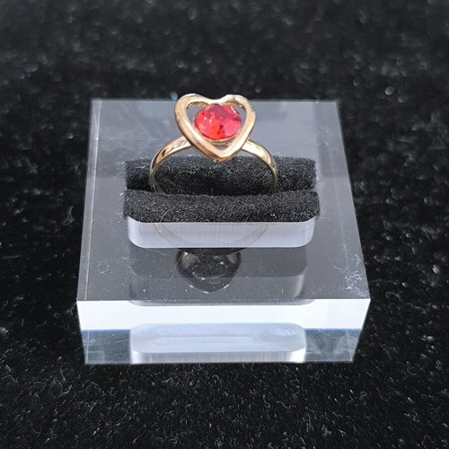 Women's heart ring with red stone, pink gold tone, new