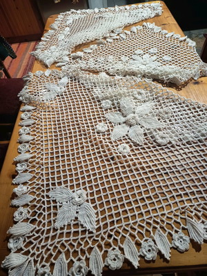 White crochet doilies, 3 different, new