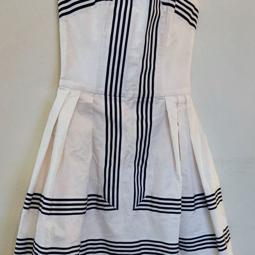 Manolo strapless dress white with blue stripes new, small