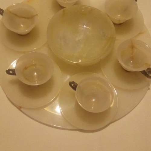 Alabaster set with tray, bowl and 6 cups like new