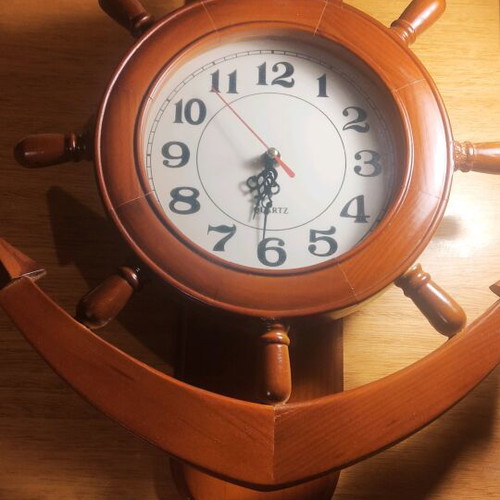 Nautical wall clock wooden used, analog