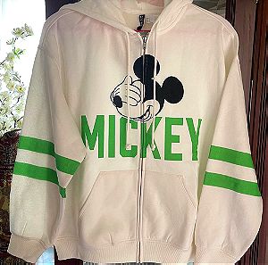 Mickey Mouse x H&M ολοκαίνουριο,με ετικέτες,λευκό φούτερ με κουκούλα, L