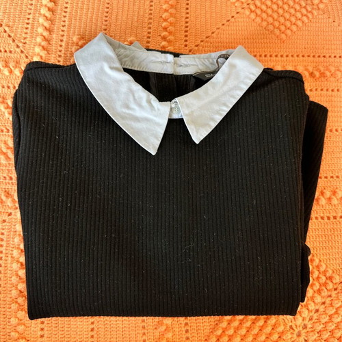 Zara blouse with shirt collar like new, black and white