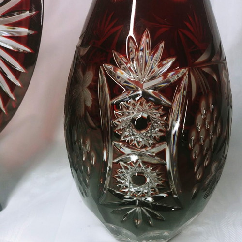 Nachtmann decanter and Joska Traube Bleikristall ruby red plate set like new