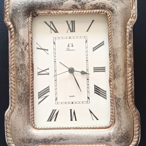 Silver tabletop clock like new with handmade frame