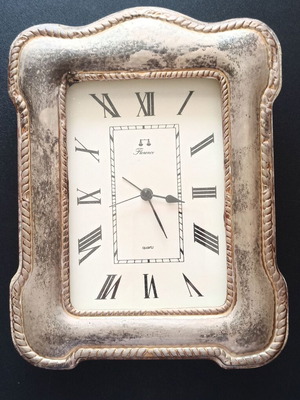 Silver tabletop clock like new with handmade frame