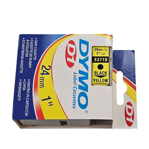 Label tape 24mm black print on yellow background new