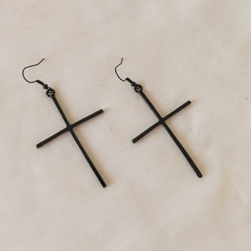 Black Minimal Cross Dangling Earrings new, goth punk style