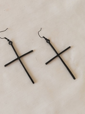 Black Minimal Cross Dangling Earrings new, goth punk style