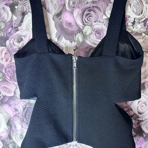 Black wrap top with straps, size S