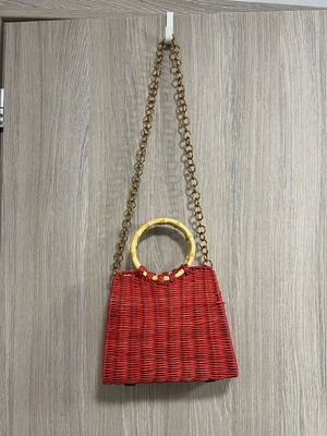 Zara straw summer handbag like new, red with pouch