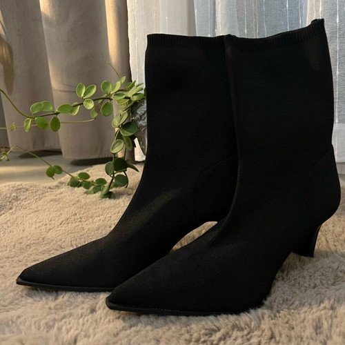 Black fabric sock boots with stiletto heel, size 39, new