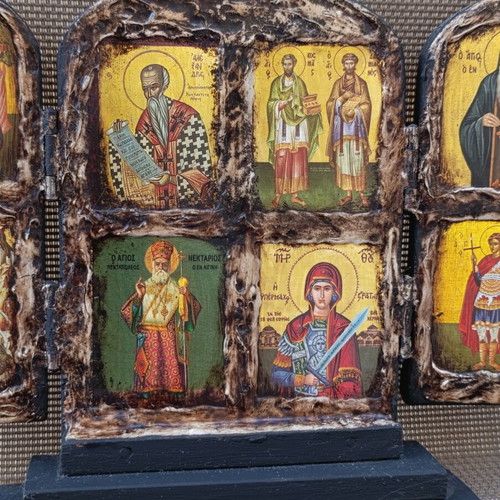 Byzantine triptych icon 20x16, hand-finished