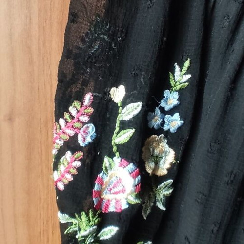 ZARA Black Dress with Balloon Transparent Sleeves and Embroidery Like New, Size M