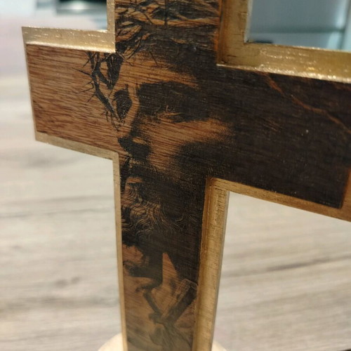 Wooden Cross with Jesus Christ Engraving, New