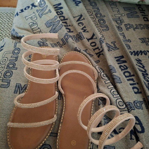 Flat sandals with rhinestones like new, size 39, beige