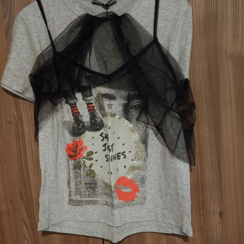 Attrattivo T-shirt new grey with black detachable tulle lining