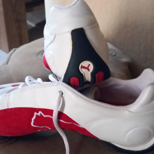 Puma Speedcat shoes used, size 39, white and red, narrow fit