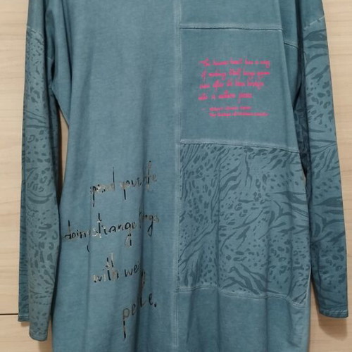 Cotton dress turquoise one size with hood and patchwork style