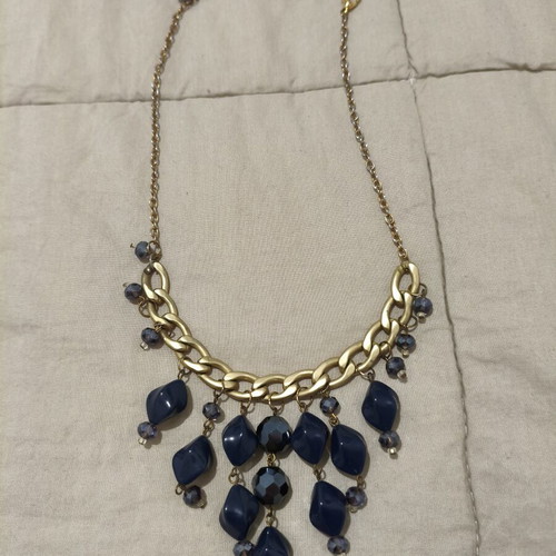 Lynne Statement Necklace Vintage 2010 with Gold Chain and Blue Beads like new