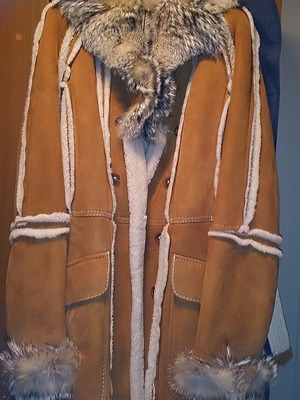 Roberto Cavalli leather coat new, sheepskin with wolf fur brown XL