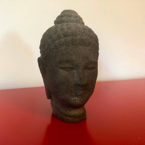 Volcanic stone Buddha bust like new with 2 small statues gift
