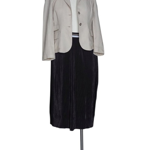 Black Pleated Midi Skirt with Striped Elastic Waist like new