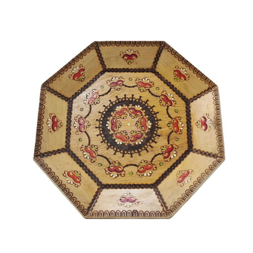 Wooden Octagonal Wall Panel Vintage 1976 Hand-Painted Decoration