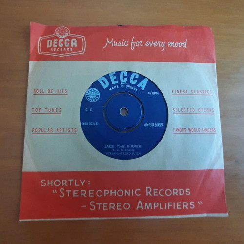 Screaming Lord Sutch Jack The Ripper 7" single used, rare Greek edition