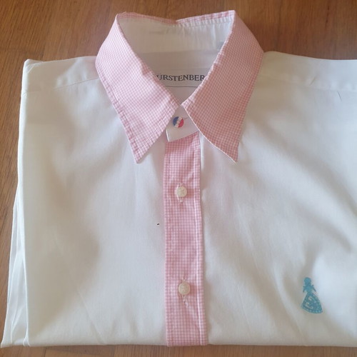 Fursterberg men's white shirt with pink check collar and cuffs like new