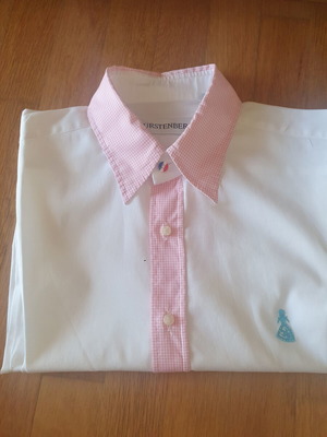 Fursterberg men's white shirt with pink check collar and cuffs like new