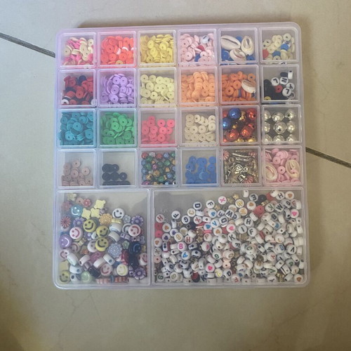 Multi-Tier Bead Craft Storage Box used, pink
