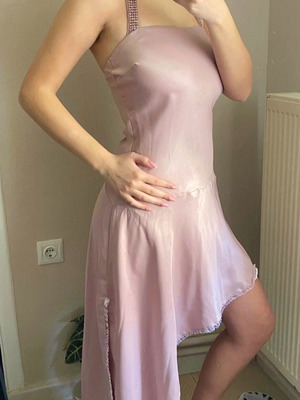 Pink asymmetrical dress new, satin