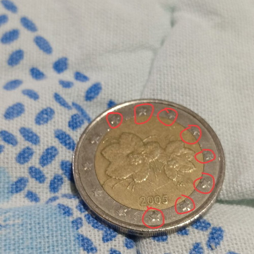 2€ Finland commemorative coin used with errors 2005