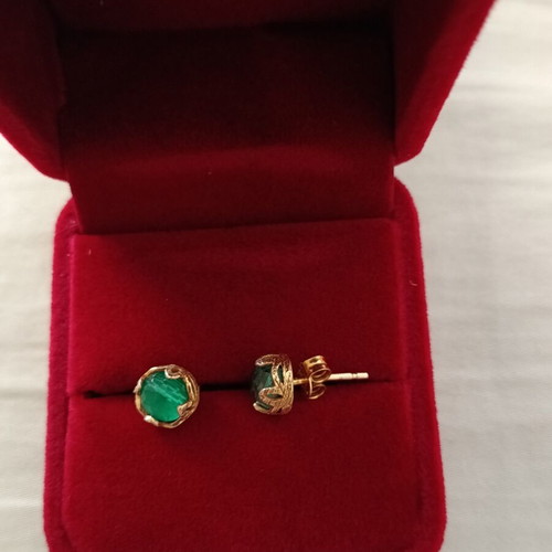 Silver 925 earrings with natural green stone gold plated new