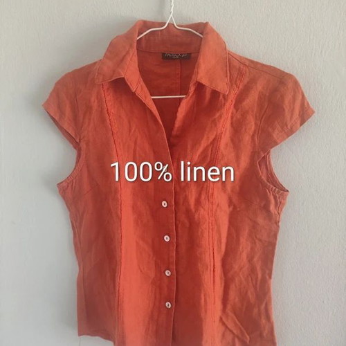 Patrick B Paris orange sleeveless top 100% linen, size S like new