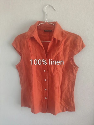 Patrick B Paris orange sleeveless top 100% linen, size S like new