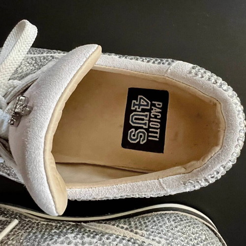 Cesare Paciotti athletic shoes used, white suede leather with strass, size 37
