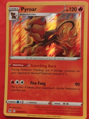 Pyroar Holo Rare card new, Lost Origin 029/196