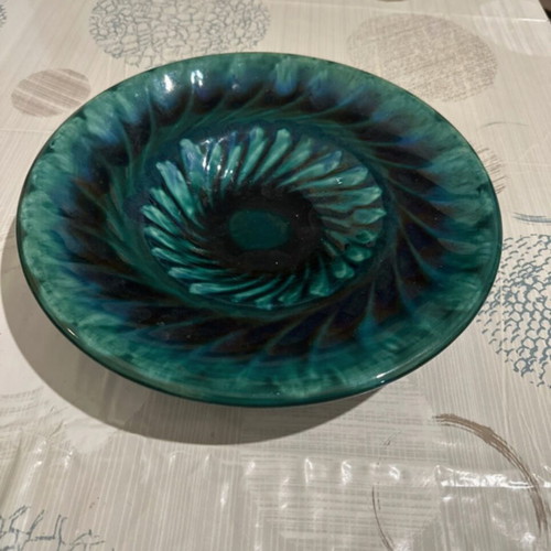 Vintage Soviet ceramic plate with green and blue glaze like new