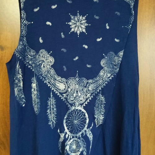 Boho tunic blouse with front opening, long back, like new, size M