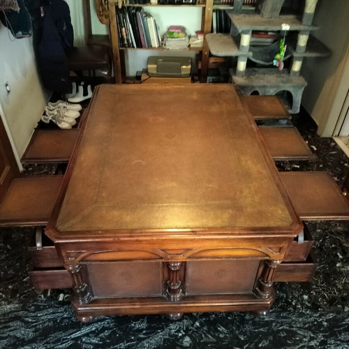 Neoclassical coffee table used with 18 drawers and 6 writing shelves