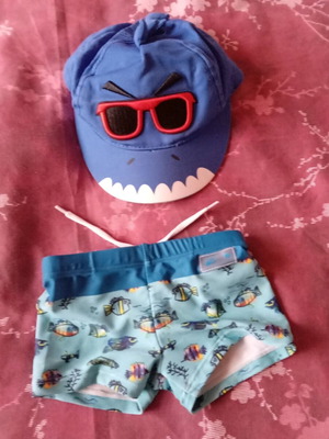 Hat and swimsuit used for 1-year-old boy